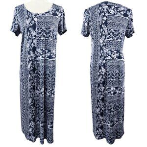 J. Jill Pure Jill Modal Blend Blue Floral Mixed Print Midi Dress Beachy Boho